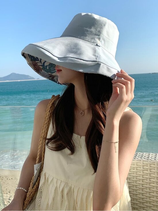 Women Wide Brim Summer Sun Hat Wired Edge Beach Bucket Fishing Hats Blue main image 5